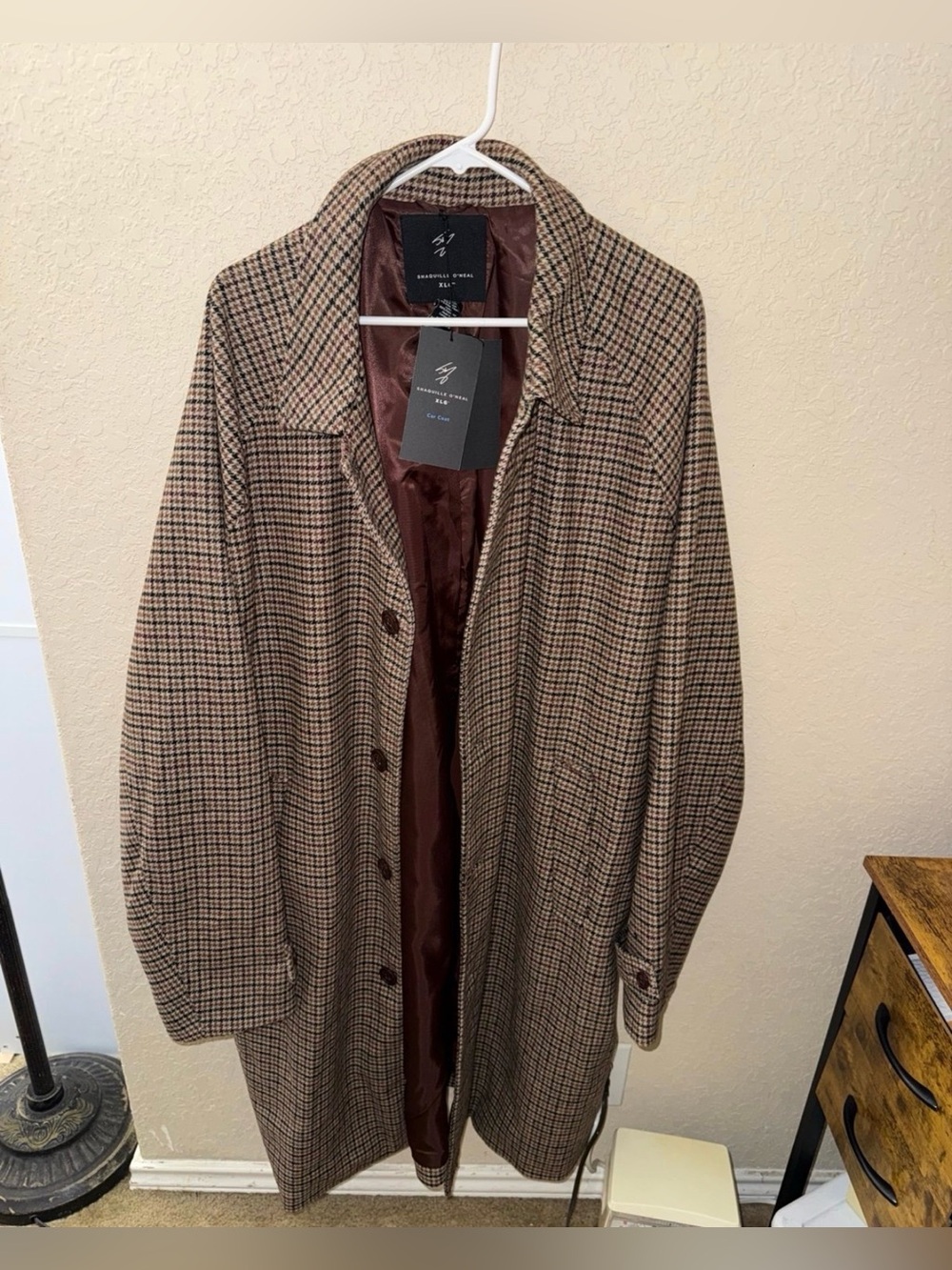 Men’s Shaquille O'Neal Brown Houndstooth Car Coat